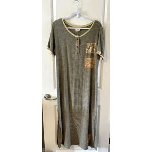 Vintage PEAR Brand Women's Maxi Cotton Dress Size M Striped buttons applique USA